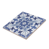 Geometric Blue and White Lisbon Ceramic Tile Art Tegeltje (Zijkant)