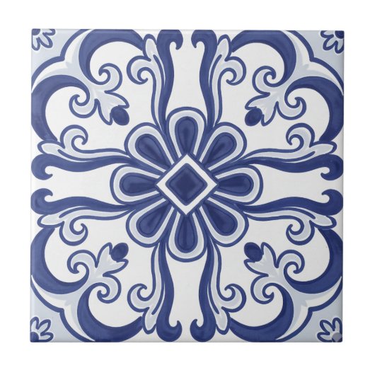 Geometric Blue and White Lisbon Tile Art Coaster Tegeltje (Voorkant)