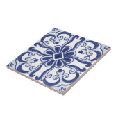 Geometric Blue and White Lisbon Tile Art Coaster Tegeltje (Zijkant)