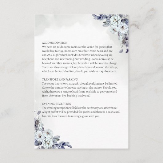 Geometric Blue Florals Guest Info Kaart (Achterkant)