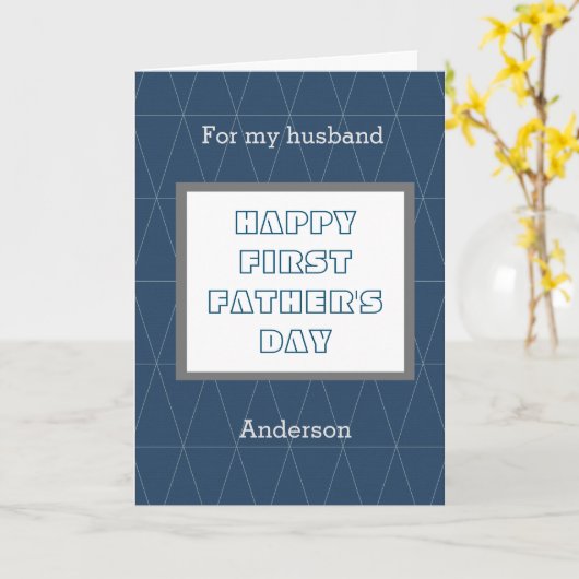 Geometric Blue Happy 1st Vaderdag Husband Kaart (Gele Bloem)