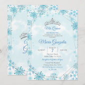 Geometric & Blue Snowflakes Sweet 15th Birthday Kaart (Voorkant / Achterkant)