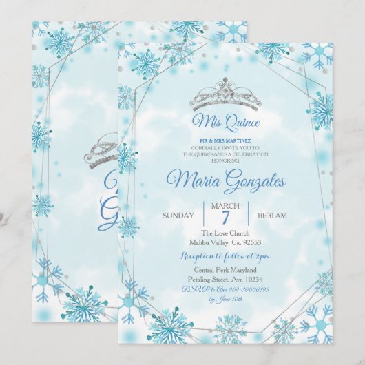 Geometric & Blue Snowflakes Sweet 15th Birthday Kaart (Voorkant / Achterkant)