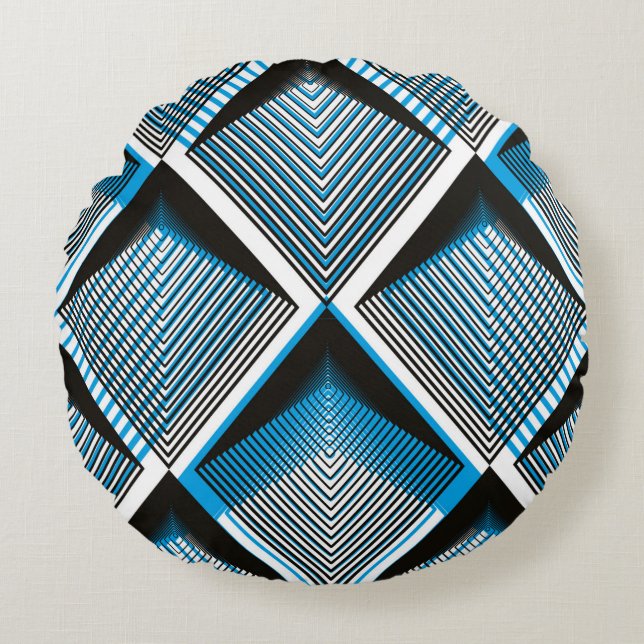 Geometric blue stripy overlay seamless pattern, br rond kussen (Voorkant)