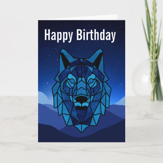 Geometric Blue Wolf Birthday Card Kaart (Voorkant)