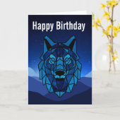 Geometric Blue Wolf Birthday Card Kaart (Gele Bloem)