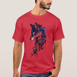 Geometric Blue Wolf T-shirt – Crimson Edge Edition