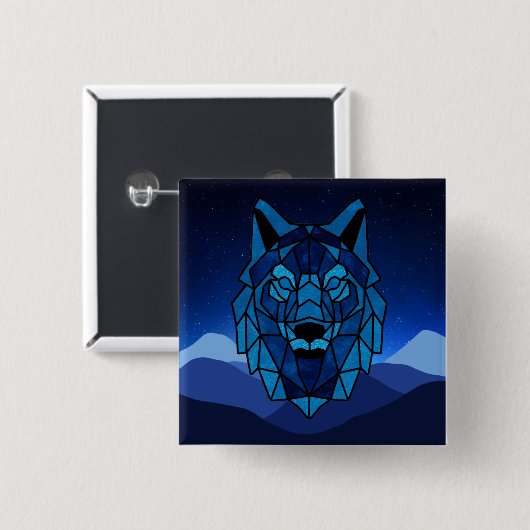 Geometric Blue Wolf Vierkante Button 5,1 Cm (Voorkant /achterkant)