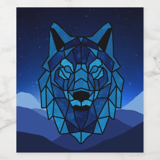 Geometric Blue Wolf Wijn Etiket (Enkel label)