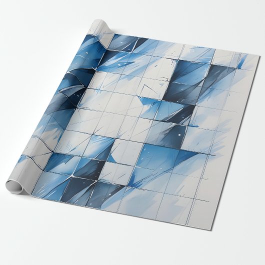 Geometric Blue Wrapping Paper Cadeaupapier (Uitgerold)