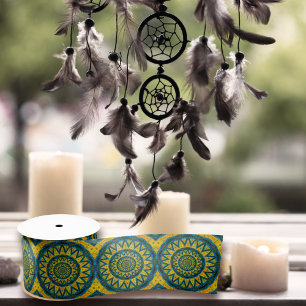 Geometric Blue & Yellow Sun  Tribal Ethnic Satijnen Lint