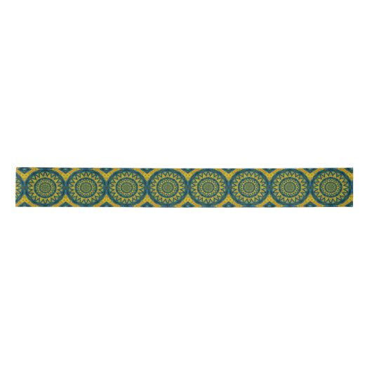 Geometric Blue & Yellow Sun  Tribal Ethnic Satijnen Lint (Voorkant)