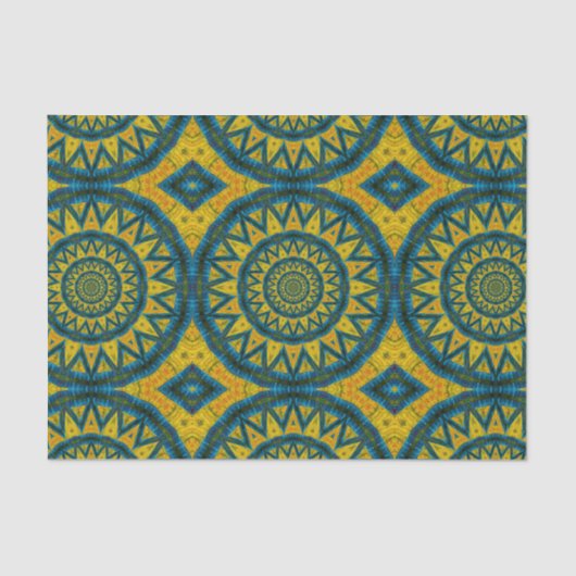 Geometric Blue & Yellow Sun  Tribal Ethnic Tissuepapier (Voorkant)