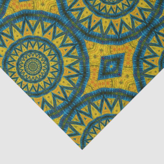 Geometric Blue & Yellow Sun  Tribal Ethnic Tissuepapier (Detail)