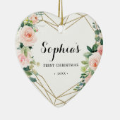 Geometric Blush Floral Baby's eerste Kerstmis Keramisch Ornament (Rechts)