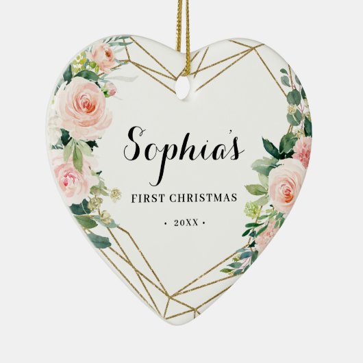 Geometric Blush Floral Baby's eerste Kerstmis Keramisch Ornament (Rechts)