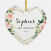 Geometric Blush Floral Baby's eerste Kerstmis Keramisch Ornament (Voorkant)