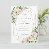 Geometric Blush floral lijst bruiloft Kaart (Staand voorkant)