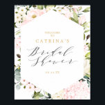 Geometric Blush Floral Vrijgezellenfeest Welkomstt Poster<br><div class="desc">Geometrische Blush Floral Vrijgezellenfeest Welcome Sign. Het ontwerp kenmerkt een geometrisch lijst dat met Blush, witte floralen, eucalyptus, en andere groen wordt aangepast. De kopbal staat uit met mooie en elegante kalligrafie-typografie. Pas het gebruiken van de verstrekte gebieden van de sjabloon aan. Als je hulp nodig hebt, kun je contact...</div>