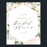 Geometric Blush Floral Vrijgezellenfeest Welkomstt Poster<br><div class="desc">Geometrische Blush Floral Vrijgezellenfeest Welcome Sign. Het ontwerp kenmerkt een geometrisch lijst dat met Blush, witte floralen, eucalyptus, en andere groen wordt aangepast. De kopbal staat uit met mooie en elegante kalligrafie-typografie. Pas het gebruiken van de verstrekte gebieden van de sjabloon aan. Als je hulp nodig hebt, kun je contact...</div>