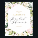 Geometric Blush Floral Vrijgezellenfeest Welkomstt Poster<br><div class="desc">Geometrische Blush Floral Vrijgezellenfeest Welcome Sign. Het ontwerp kenmerkt een geometrisch lijst dat met Blush, witte floralen, eucalyptus, en andere groen wordt aangepast. De kopbal staat uit met mooie en elegante kalligrafie-typografie. Pas het gebruiken van de verstrekte gebieden van de sjabloon aan. Als je hulp nodig hebt, kun je contact...</div>