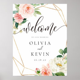 Geometric Blush Floral Weddenschap Welkomstteken Poster