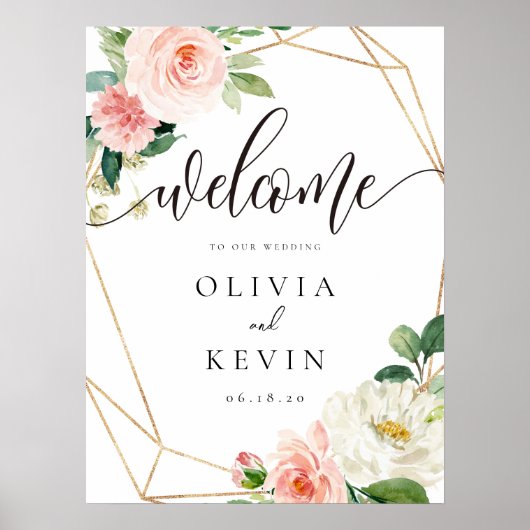 Geometric Blush Floral Weddenschap Welkomstteken Poster (Voorkant)