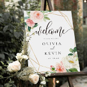 Geometric Blush Floral Weddenschap Welkomstteken Poster