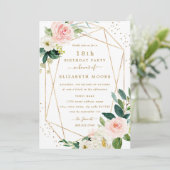 Geometric Blush Gold Floral 18th Birthday Invite Kaart (Staand voorkant)