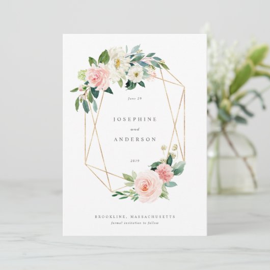 Geometric Blush Het menu Datum opslaan (Staand voorkant)