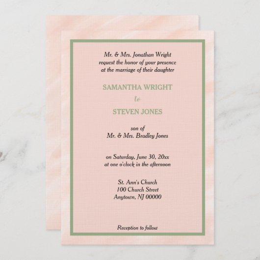 Geometric Blush Sage Green Waterverf Wedding Kaart (Voorkant / Achterkant)