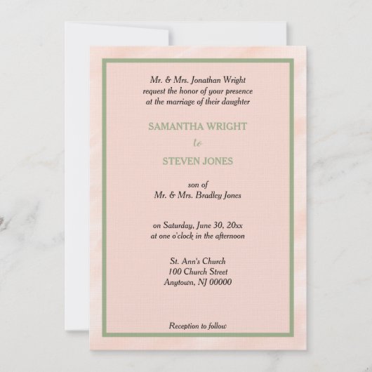Geometric Blush Sage Green Waterverf Wedding Kaart (Voorkant)