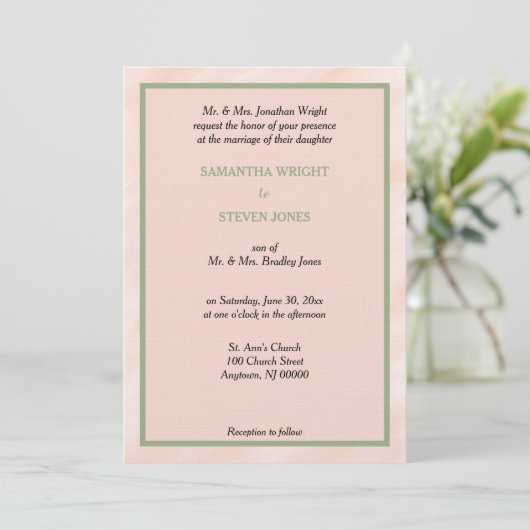Geometric Blush Sage Green Waterverf Wedding Kaart (Staand voorkant)
