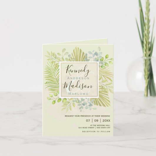 Geometric Boho Floral Palm Wedding Invite (Voorkant)
