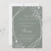 Geometric Boho Green Floral Boda Wedding Kaart (Voorkant)