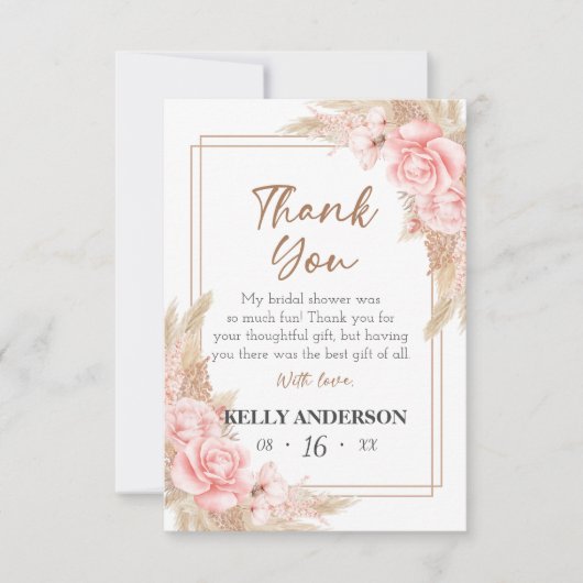 Geometric Boho Pampas Roos Gold Vrijgezellenfeest Bedankkaart (Voorkant)