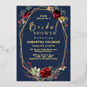 Geometric Boho Wildflower Blue Navy Vrijgezellenfe Folie Uitnodiging (Voorkant)