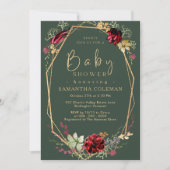 Geometric Boho Wildflower Donk Green Baby shower Kaart (Voorkant)