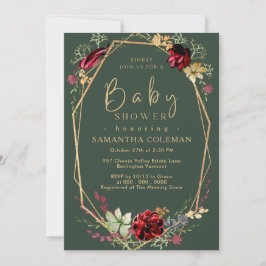 Geometric Boho Wildflower Donk Green Baby shower Kaart