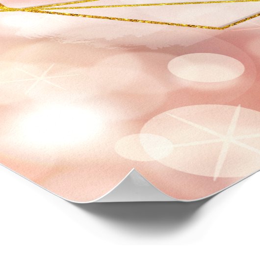 Geometric Bokeh Pink Rose Gold Welkom bruiloft Poster (Hoek)