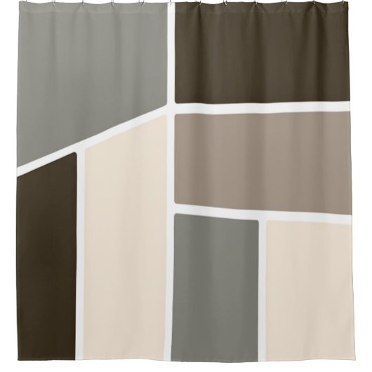 Geometric Brown, Taupe, Grey and Ivory Douchegordijn (Voorkant)