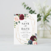 Geometric Burgundy Autumn Flowers Save the Date Aankondigingskaart (Staand voorkant)