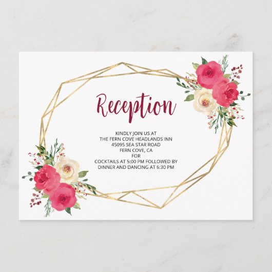 Geometric Burgundy Boho Floral Wedding Reception Informatiekaartje (Voorkant)