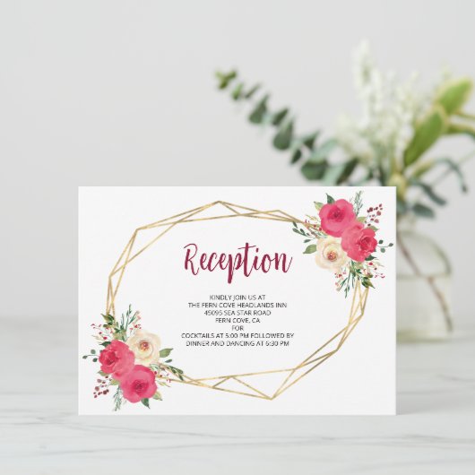 Geometric Burgundy Boho Floral Wedding Reception Informatiekaartje (Staand voorkant)