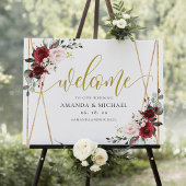 Geometric Burgundy floral Welcome Weddenschap Poster