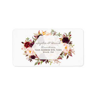 Geometric Burgundy Marsala Floral Wedding Etiket