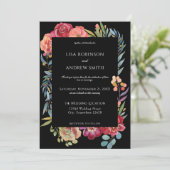 Geometric Burgundy Tropical Floral Wedding - Black Kaart (Staand voorkant)
