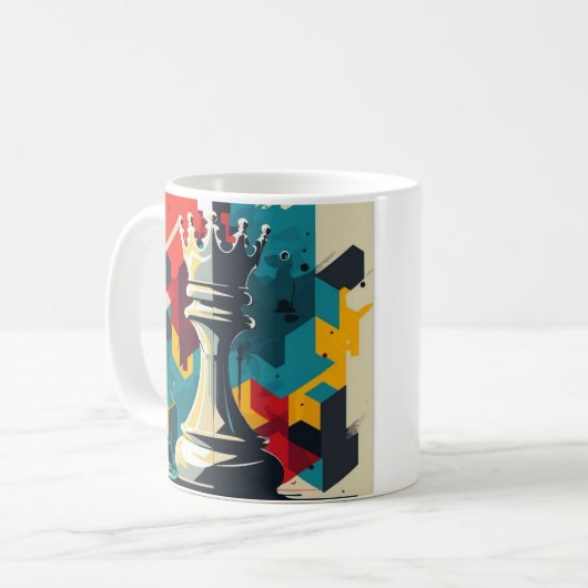 Geometric Chess King Coffee Mok – vet en kleurrijk (Voorkant links)