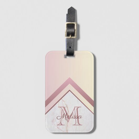 Geometric Chevron Roos Gold Marble Monogram Bagagelabel (Voorkant (verticaal))