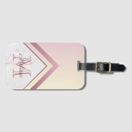 Geometric Chevron Roos Gold Marble Monogram Bagagelabel
